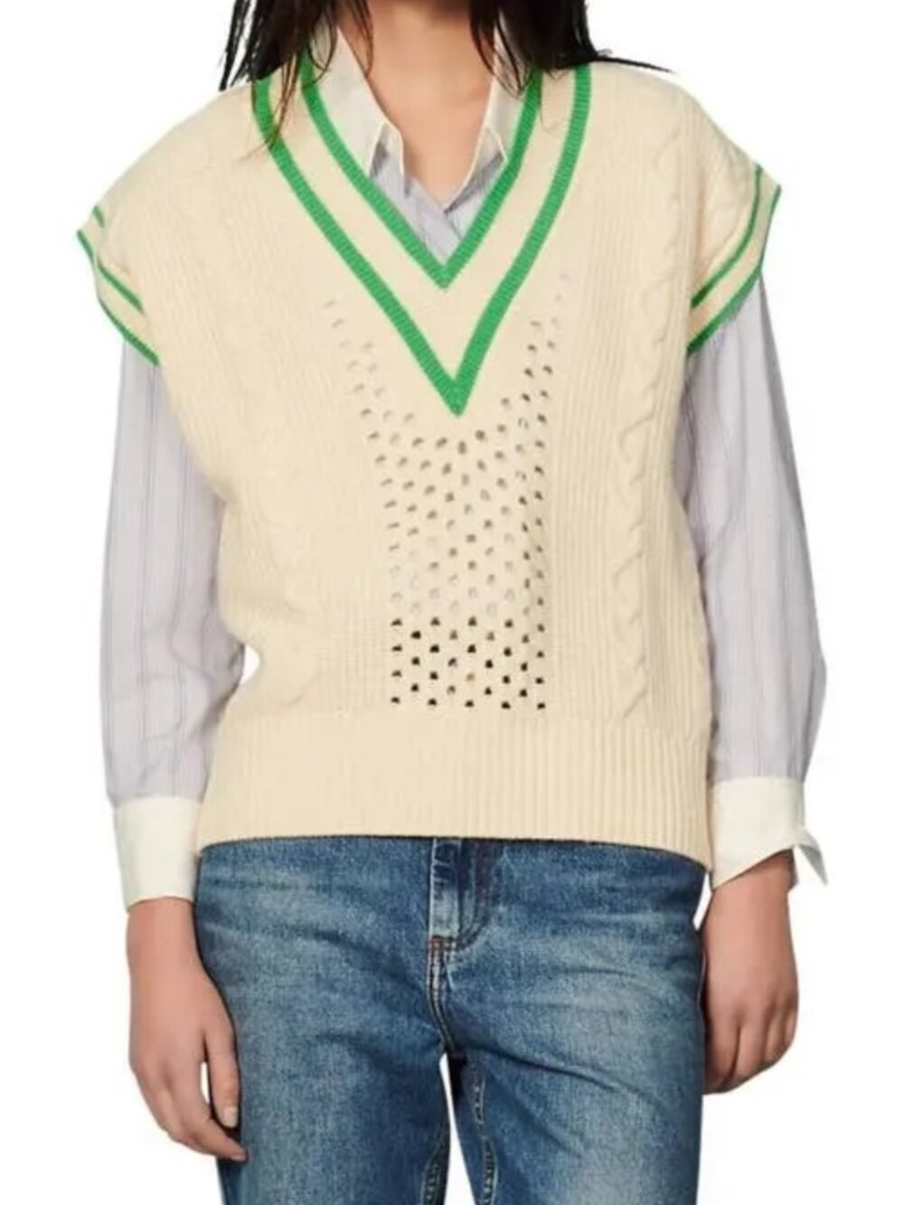 Sandro Valerian Sleeveless Vest Cream Green Sporty Size Medium